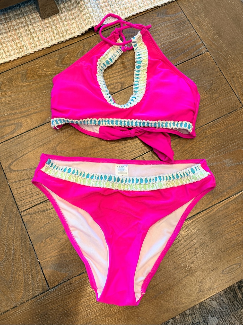 Venus Hot Pink Crochet-Trim Bikini Set